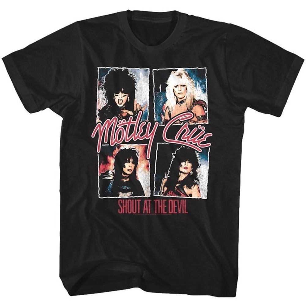 Motley Crue Mens Tshirt Shout At The Devil Album Graphic Tee Rock Band Shirt